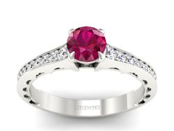 Złoty pierścionek z rubinem i brylantami białe złoto - p16501br