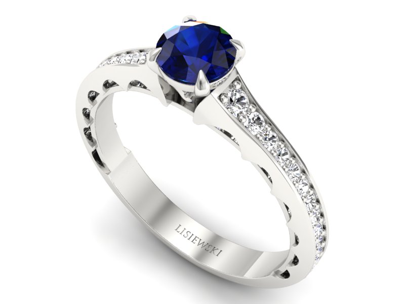 Pierścionek z szafirem i brylantami białe złoto - p16501bsz - 3