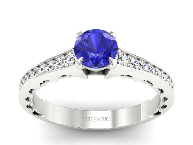 Pierścionek z szafirem i brylantami białe złoto - p16501bszc - 1