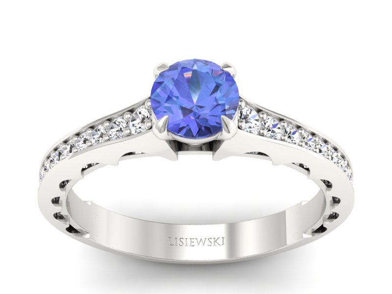 Pierścionek z tanzanitem białe złoto i brylantami - p16501bt - 1