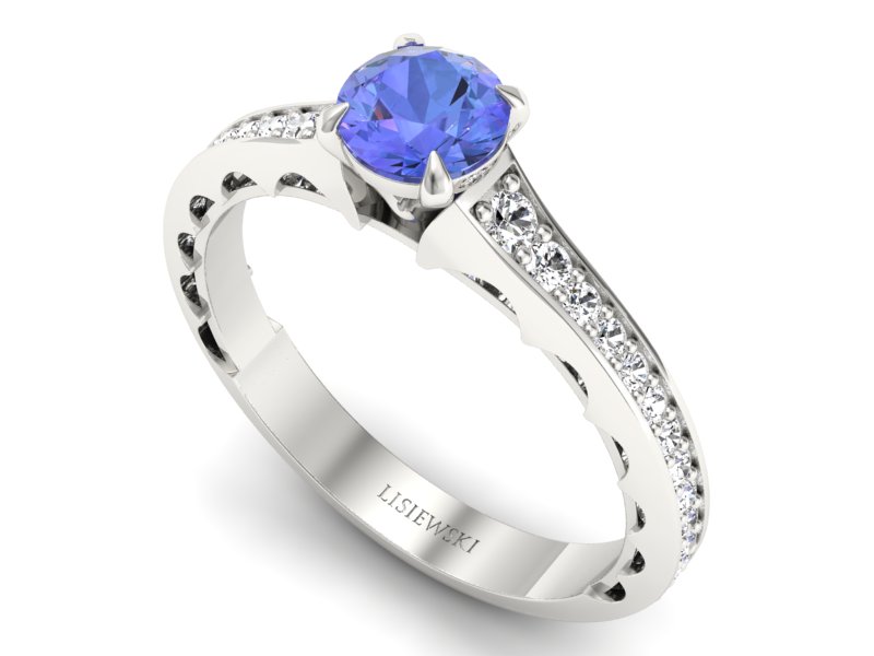 Pierścionek z tanzanitem białe złoto i brylantami - p16501bt - 3