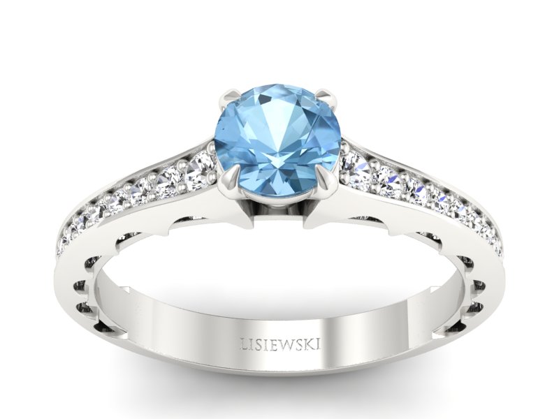 Pierścionek z topazem i brylantami białe złoto - p16501btp - 1