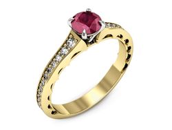 Pierścionek z rubinem i diamentami złoto 585 - p16501zbr