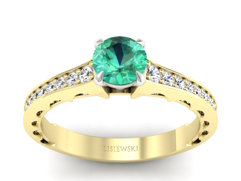 Złoty pierścionek ze szmaragdem i brylantami - p16501zbsm - 1