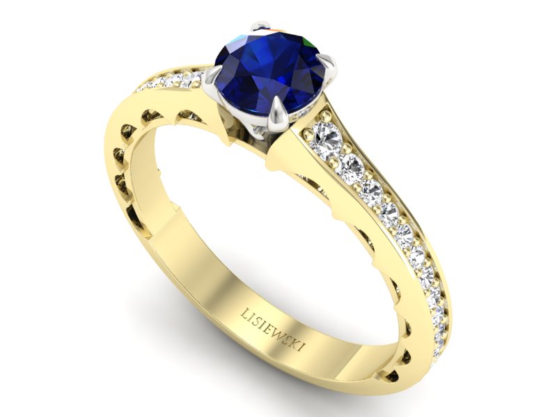 Złoty pierścionek z szafirem i brylantami - p16501zbsz - 3