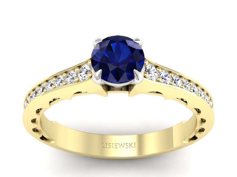 Złoty pierścionek z szafirem i brylantami - p16501zbsz - 1