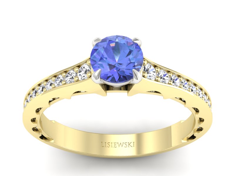 Złoty pierścionek z tanzanitem i brylantami - p16501zbt - 1
