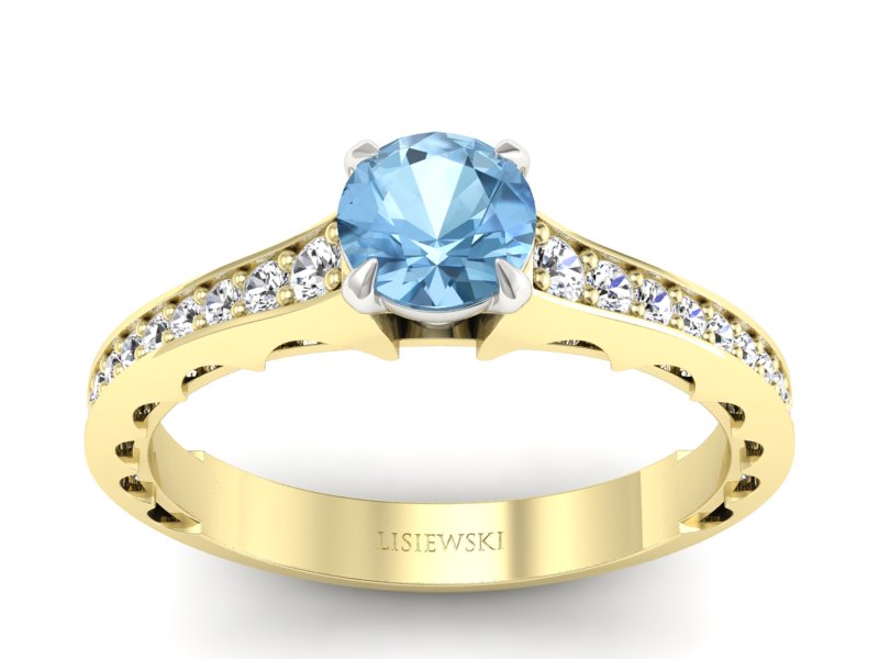 Złoty pierścionek z topazem i brylantami - p16501zbtp - 1