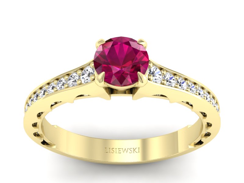 Złoty pierścionek z rubinem i brylantami - p16501zr - 1