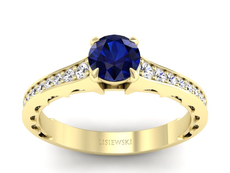 Złoty pierścionek z szafirem i brylantami - p16501zsz - 1