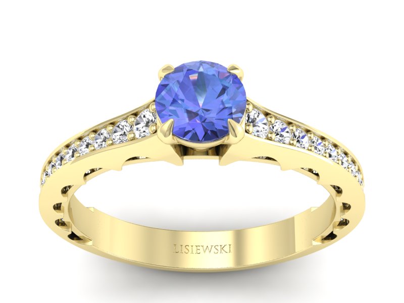 Pierścionek z tanzanitem i brylantami żółte złoto - p16501zt - 1