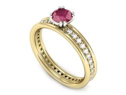 Pierścionek z rubinem i diamentami złoto 585 - p16516zbr
