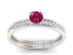 Pierścionek z rubinem i brylantami białe złoto - p16517br