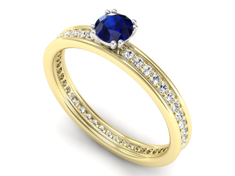 Złoty Pierścionek z szafirem i brylantami - p16517zbsz - 3