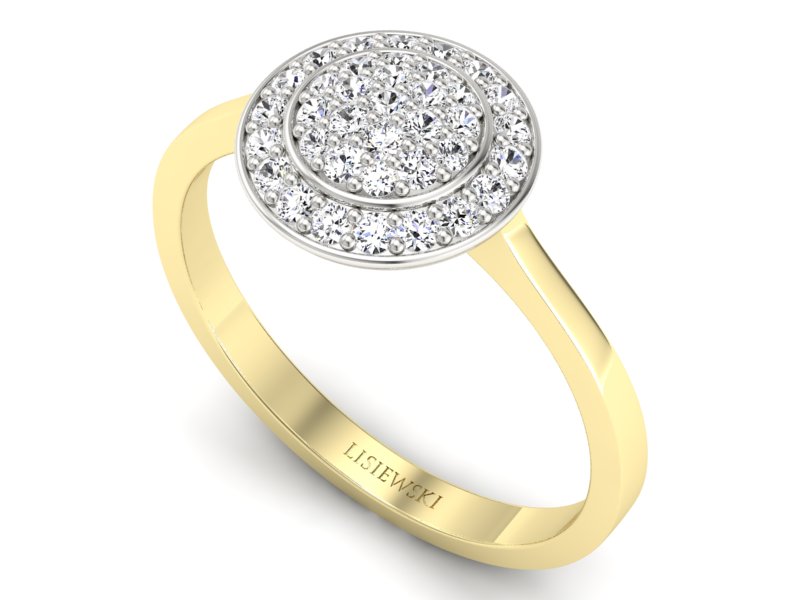 Złoty Pierścionek z brylantami żółte białe złoto - p16521zb - 3