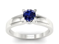 Pierścionek z szafirem i brylantami białe złoto - p16538bsz