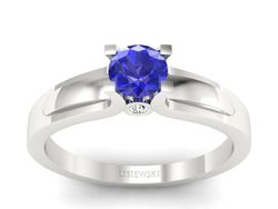 Pierścionek z szafirem i brylantami białe złoto - p16538bszc