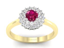 Pierścionek z rubinem i diamentami złoto 585 - p16546zbr