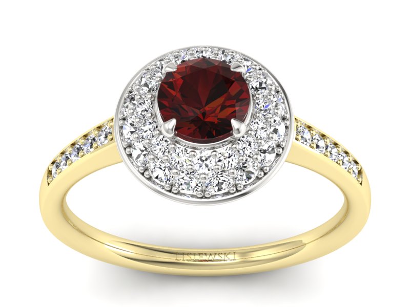 Złoty pierścionek z granatem i diamentami - p16563zbgr - 1