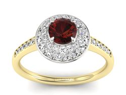 Złoty pierścionek z granatem i diamentami - p16563zbgr