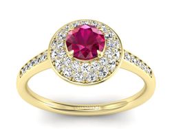 Pierścionek z rubinem i brylantami żółte złoto - p16563zr