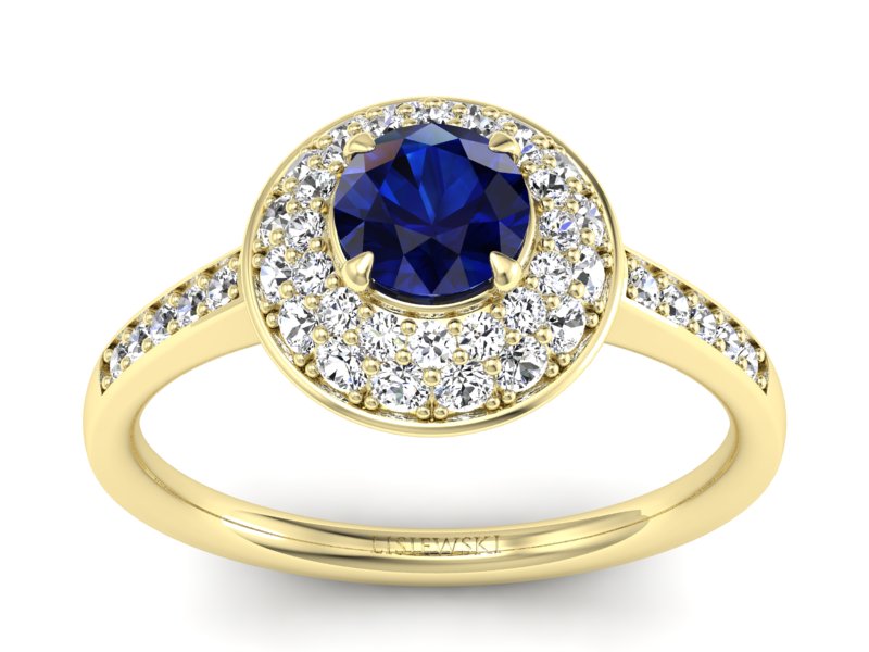 Złoty pierścionek z szafirem i diamentami - p16563zsz - 1