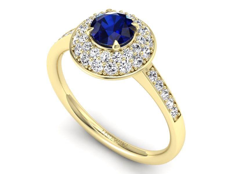 Złoty pierścionek z szafirem i diamentami - p16563zsz - 3