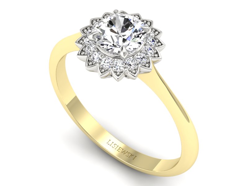 Pierścionek z diamentami żółte i białe złoto - p16566zb - 3