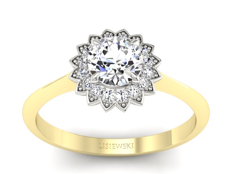 Pierścionek z diamentami żółte i białe złoto - p16566zb - 1