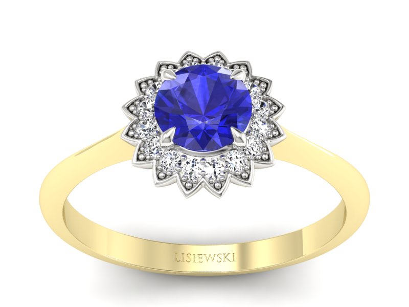 Pierścionek z szafirem i diamentami - p16566zbszc - 1
