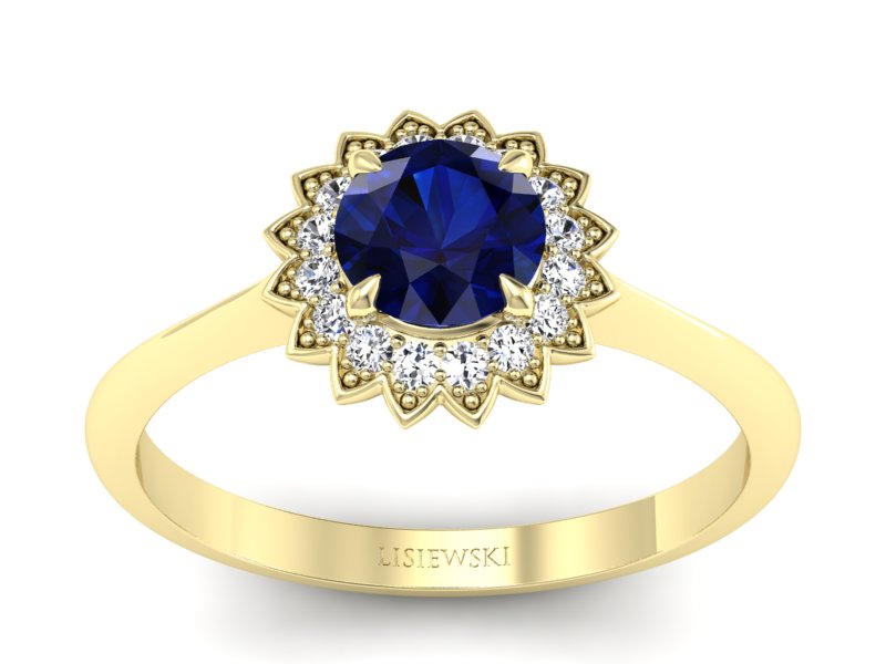 Złoty pierścionek z szafirem i diamentami - p16566zsz - 1
