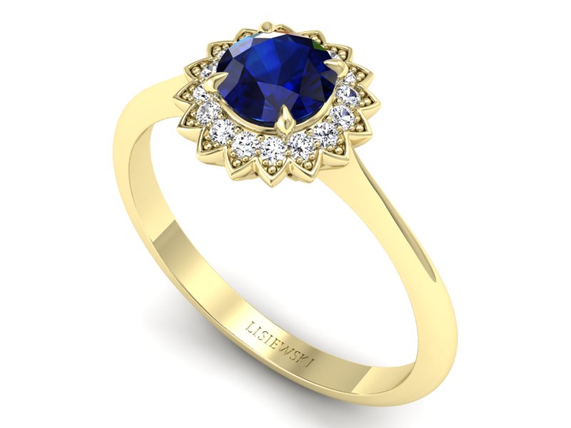 Złoty pierścionek z szafirem i diamentami - p16566zsz - 3