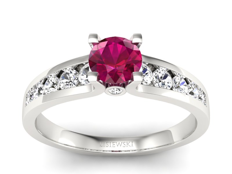 Pierścionek z rubinem i brylantami białe złoto - p16571br - 1