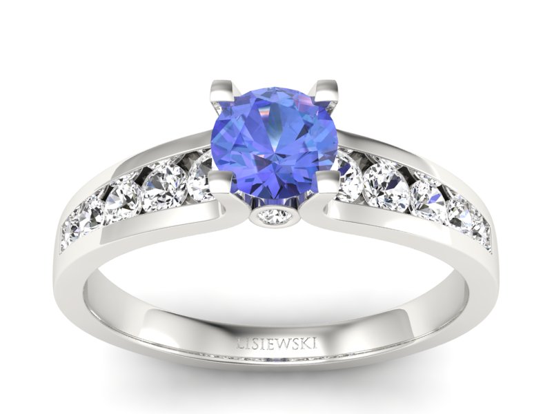 Pierścionek z tanzanitem białe złoto z brylantami - p16571bt - 1