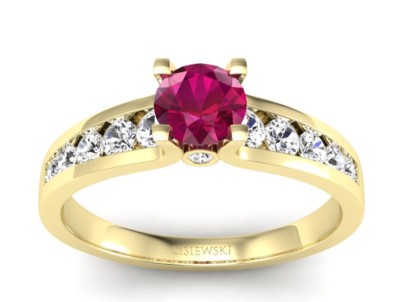Pierścionek z rubinem i brylantami żółte złoto - p16571zr - 1