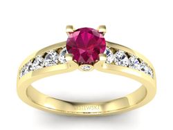 Pierścionek z rubinem i brylantami żółte złoto - p16571zr
