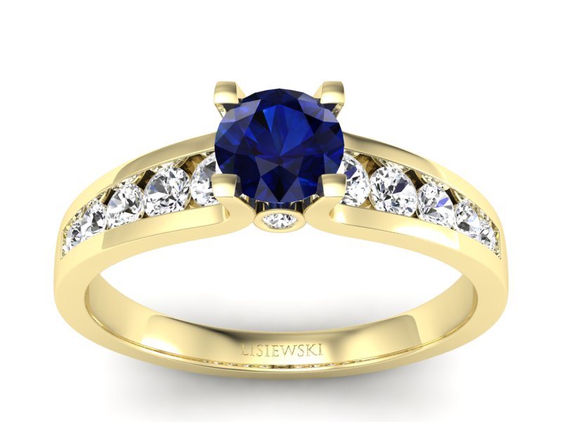 Złoty Pierścionek z szafirem i diamentami - p16571zsz - 1