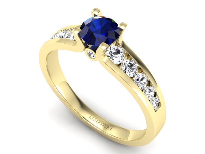 Złoty Pierścionek z szafirem i diamentami - p16571zsz - 3