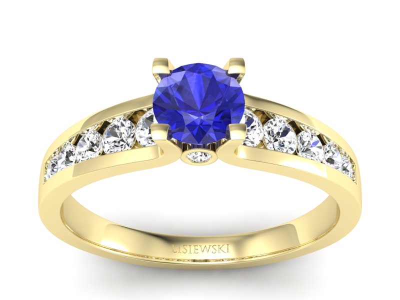 Złoty pierścionek z szafirem i brylantami - p16571zszc - 1