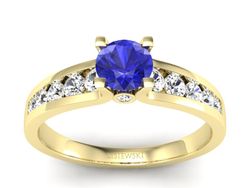 Złoty Pierścionek z szafirem i brylantami - p16571zszc