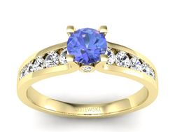 Pierścionek z tanzanitem i brylantami żółte złoto - p16571zt