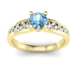Pierścionek z topazem i brylantami żółte złoto - p16571ztp