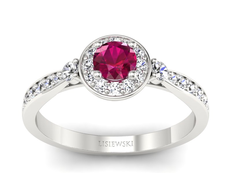 Pierścionek z rubinem i brylantami białe złoto - p16582br - 1