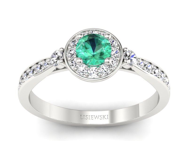 Złoty pierścionek ze szmaragdem i brylantami - p16582bsm - 1