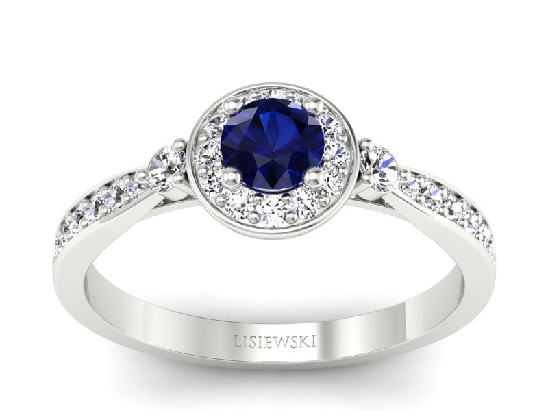 Pierścionek z szafirem i brylantami białe złoto - p16582bsz - 1