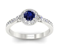 Pierścionek z szafirem i brylantami białe złoto - p16582bsz