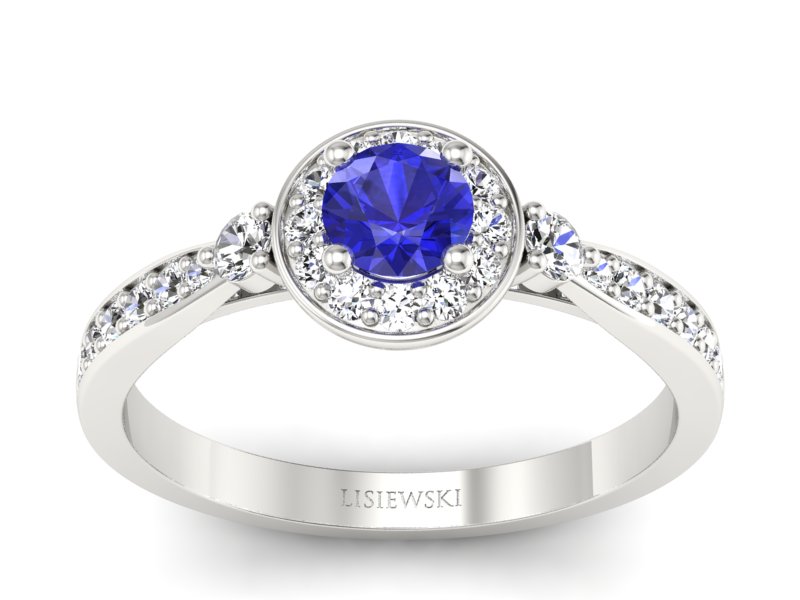 Pierścionek z szafirem i brylantami białe złoto - p16582bszc - 1