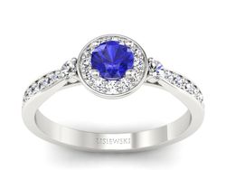 Pierścionek z szafirem i brylantami białe złoto - p16582bszc