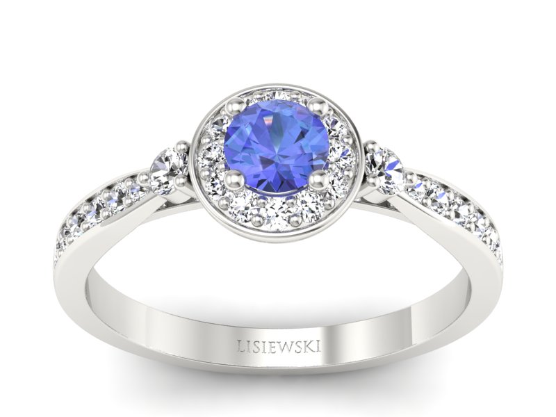 Pierścionek z tanzanitem białe złoto i brylantami - p16582bt - 1