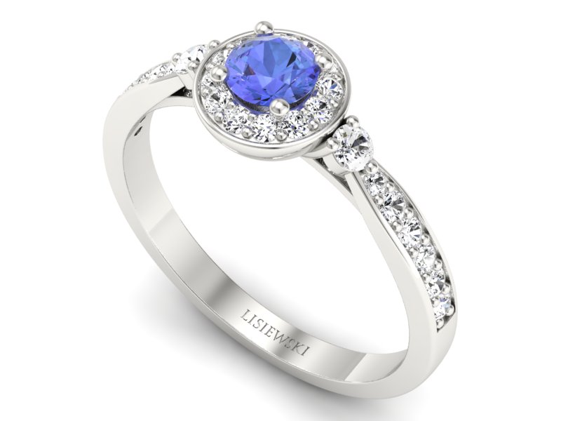 Pierścionek z tanzanitem białe złoto i brylantami - p16582bt - 3